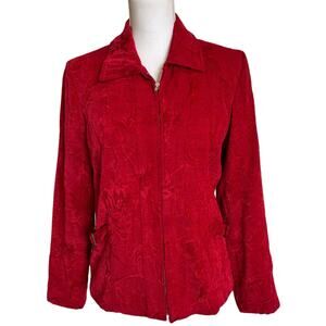 Christopher & Banks Jacket Size Medium Red Velveteen Texture Side Strap Zip